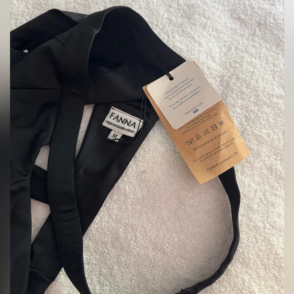 NEW FANNA Warm Strappy Pole Swim Black Top S M Size M - Image 3