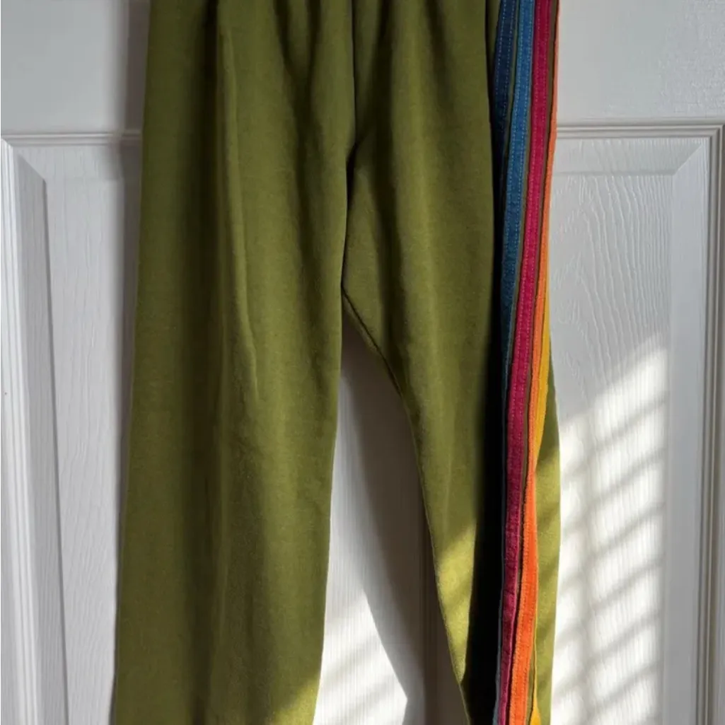 Aviator Nation Olive Joggers with Rainbow Stripe - Image 2