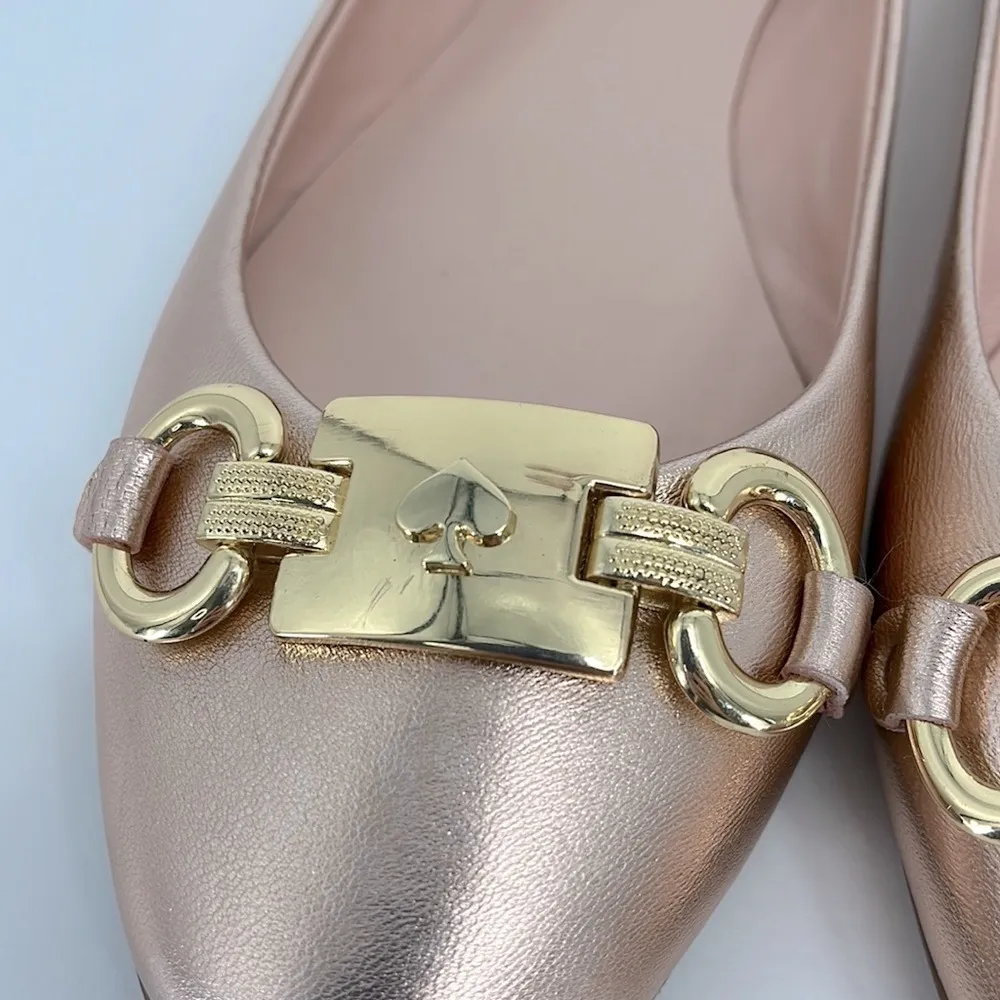 Kate Spade Pink Leather Phoebe Flats Light Blush Pink with Gold Buckle - Image 11