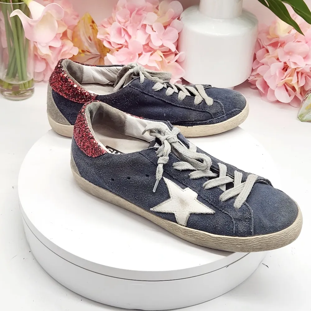 Golden Goose Super-Star Suede Blue & Red Sneakers Size 7 - Image 9