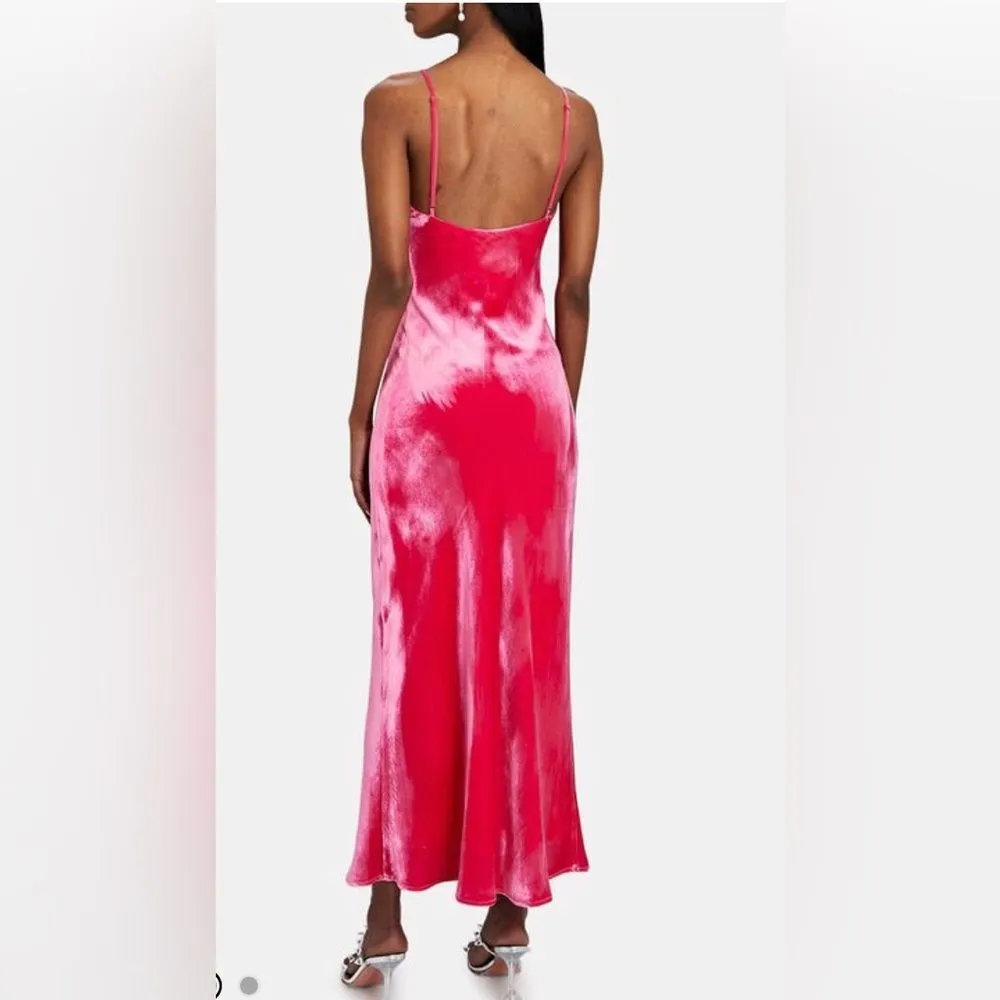 LE SUPERBE Pink Velvet Slipping Out V Neck Bias Cut Maxi Dress Size 2 - Image 2
