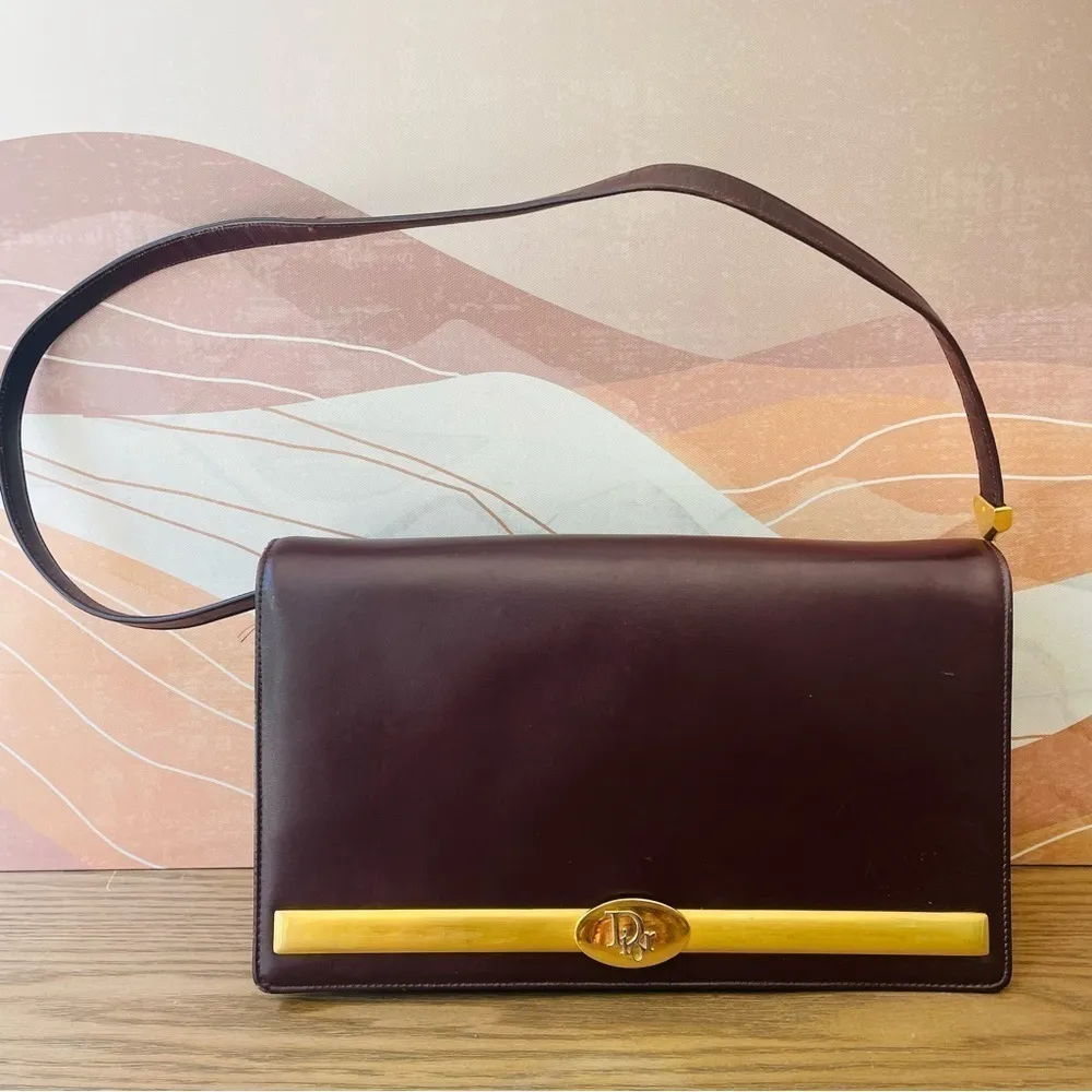 Dior Vintage 30 Montaigne Clutch Shoulder Bag Leather Bordeaux + Coin Purse - Image 6