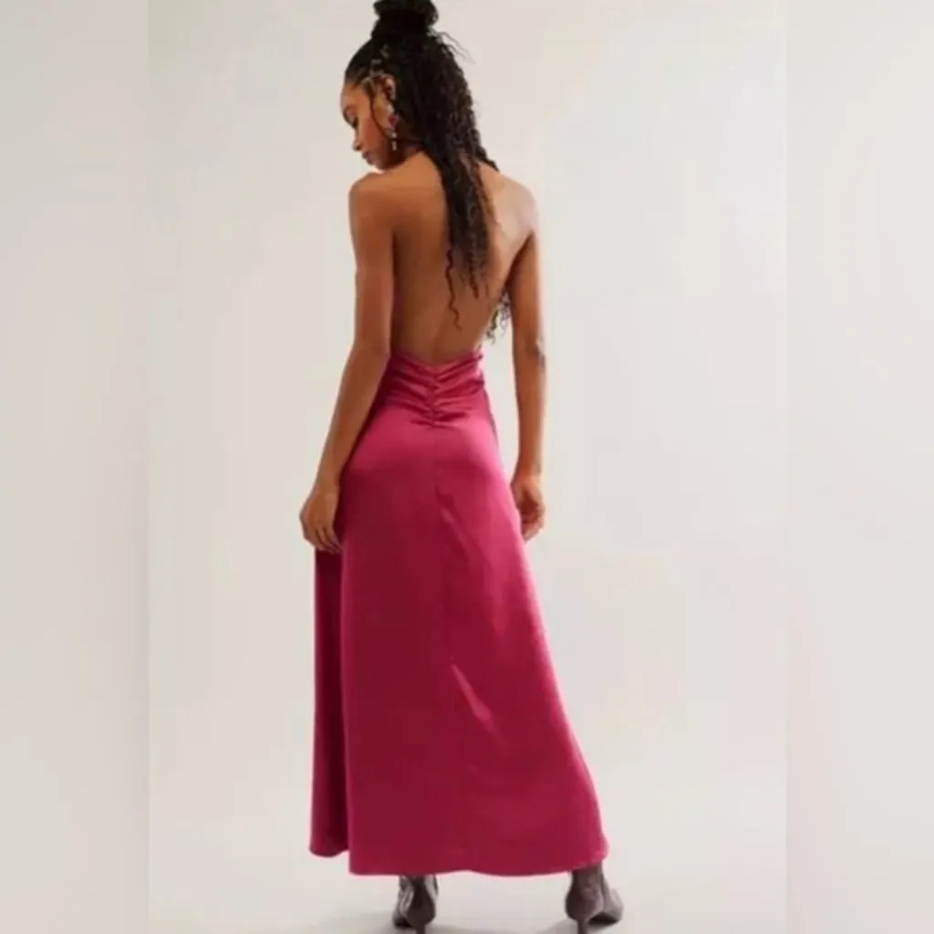 Free People Dance Till Dawn Dress Satin Halter Open Back Strangelove Sz L - Image 2