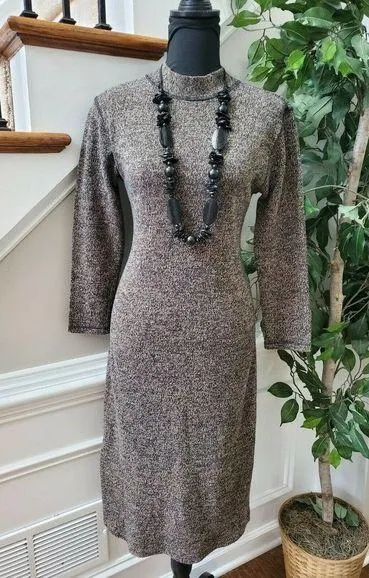 Coldwater Creek Gray Cotton Long Sleeve Mock Neck Knee Length Sweater Dress PXS - Image 1