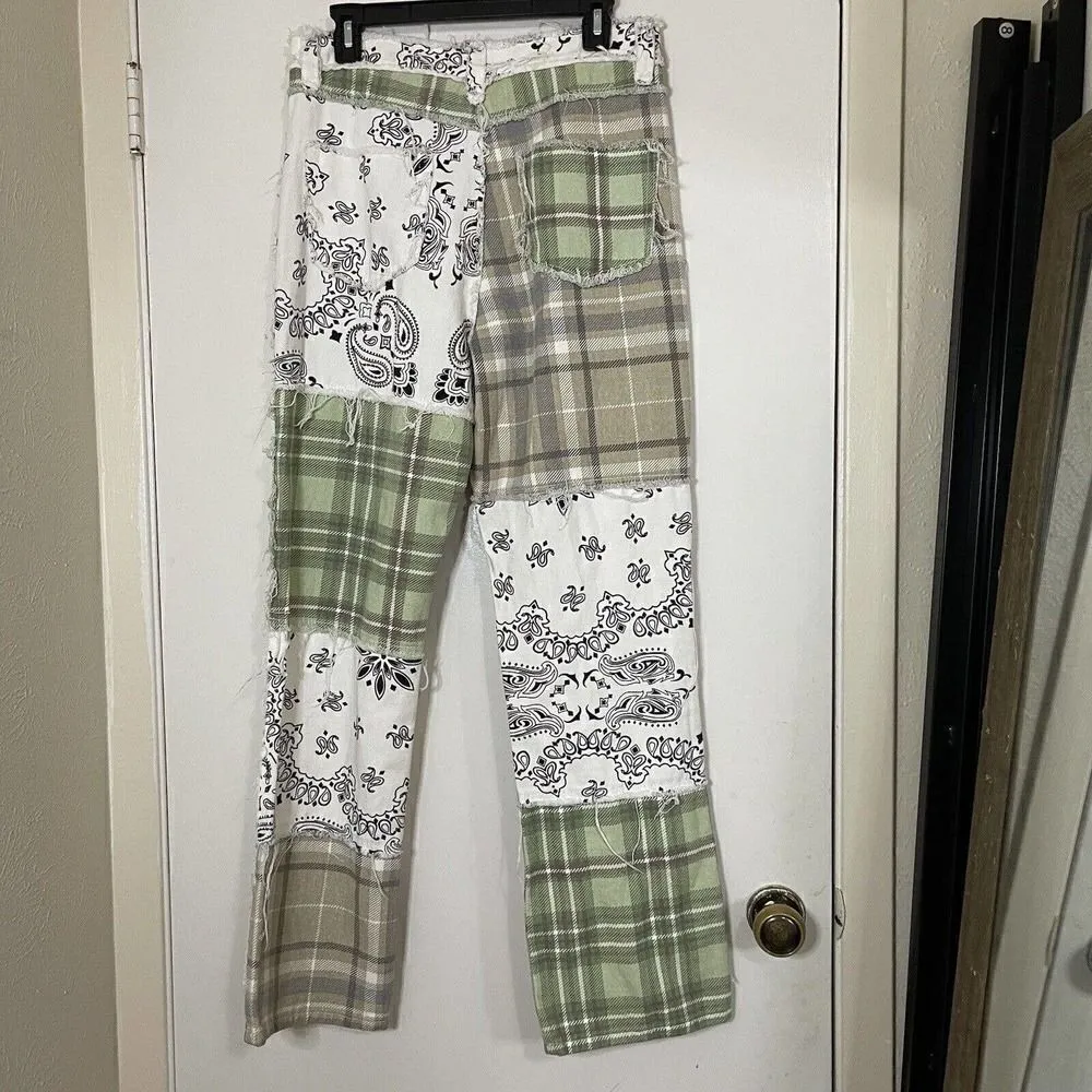 NEW! Jaded London Green multi patchwork bandana boyfriend denim jeans size 30 - Image 6