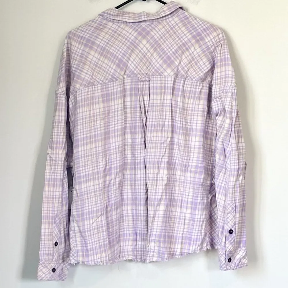NWT BP by Nordstrom Plaid Long Sleeve Button Up Frayed Hem Cropped Shirt - Image 8