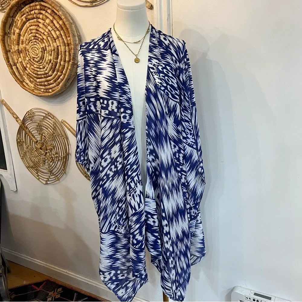 Michael Stars Blue White Kimono Cardigan Open Front Boho Lightweight Viscose - Image 3