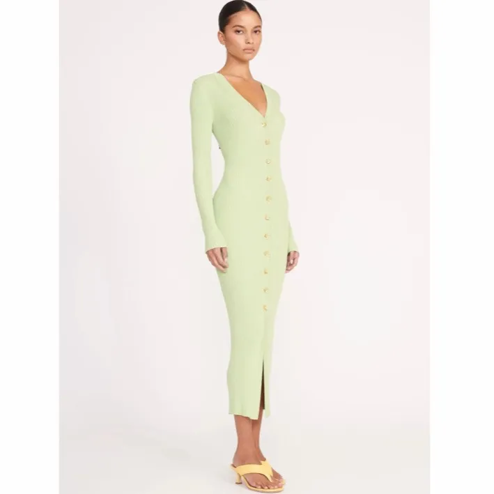 NWT Staud Shoko Sweater Dress Rib Knit Matcha Sherbet Green Womens Size L - Image 3