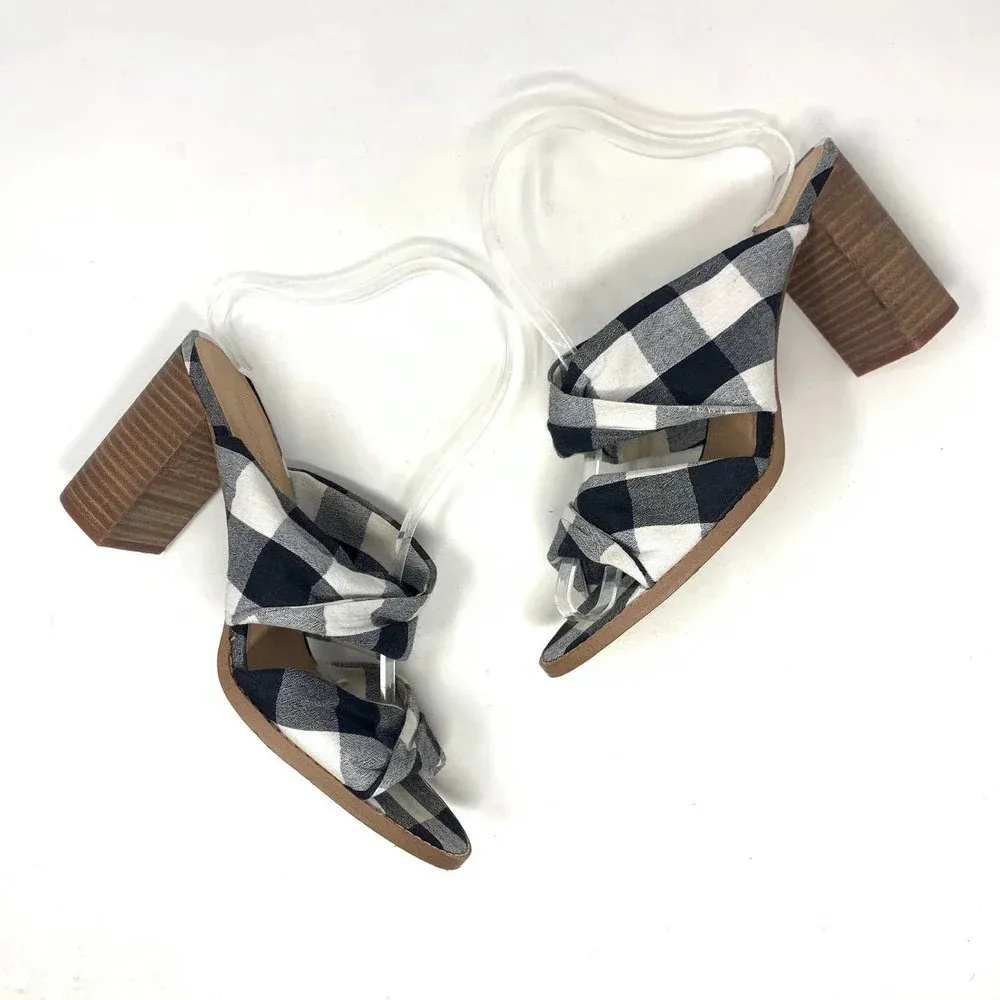 Madewell Alexandria Buffalo Plaid Mule Sandals‎ in Black & White Size US 9 - Image 3