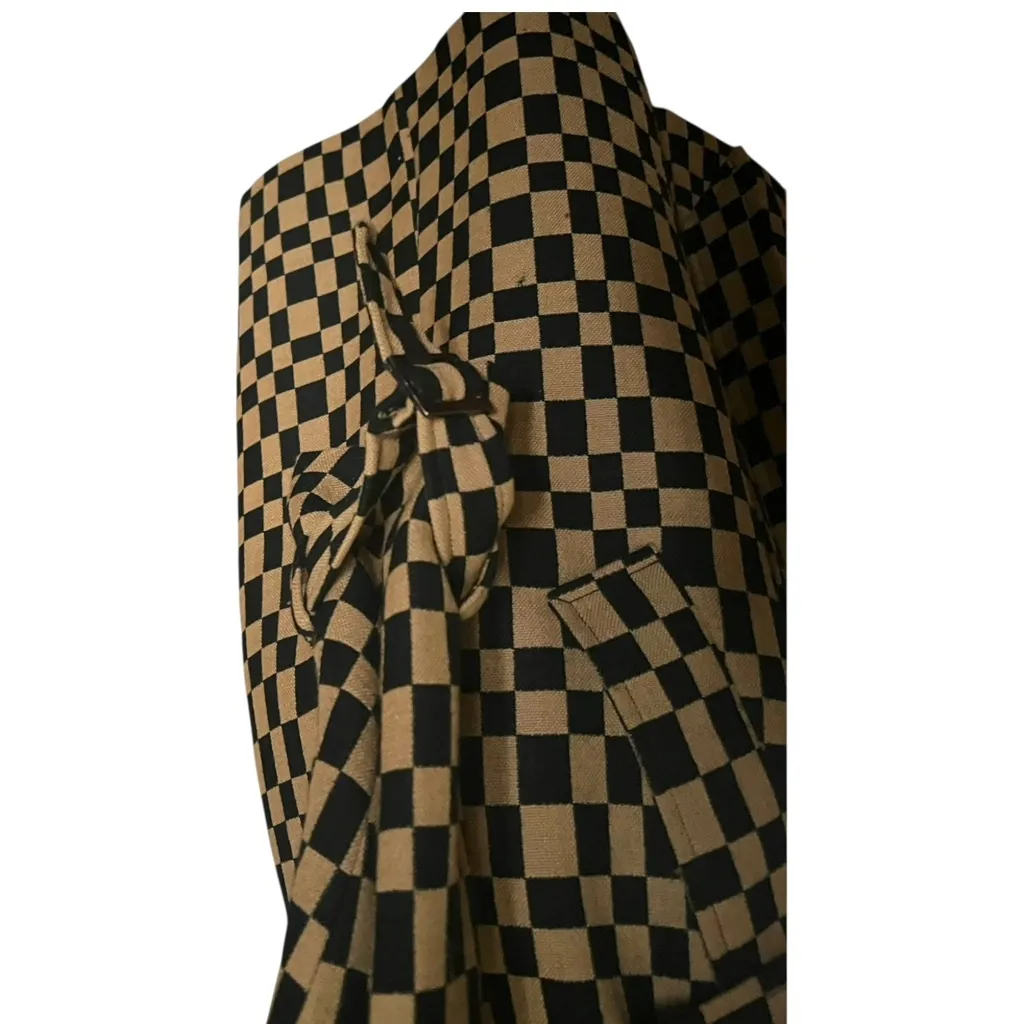 Bebe 100% Virgin Wool Checkered Belted Trench Coat. SZ. M. - Image 10