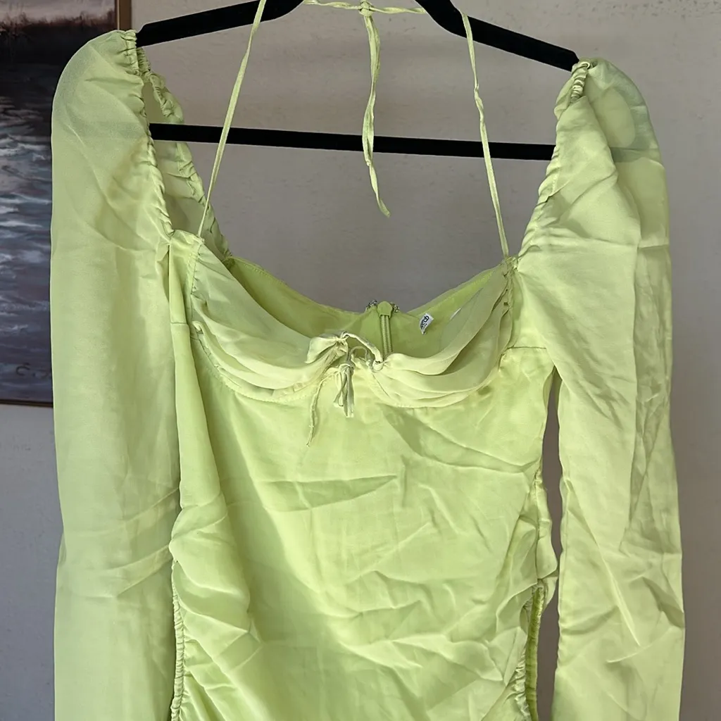 House of CB ‘Baby’ Lime‎ Chiffon Halter Mini Dress NWOT size S - Image 5