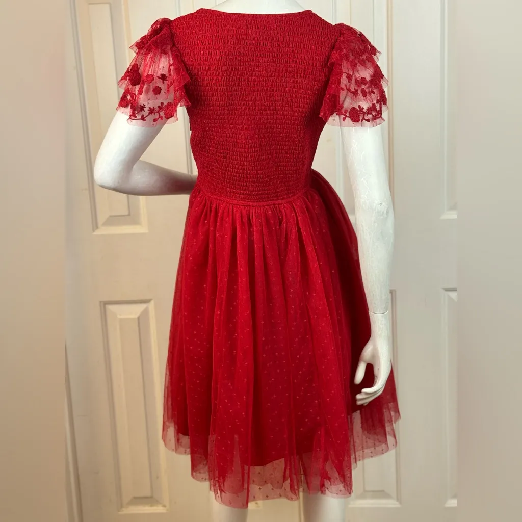 JessaKae Elegant Lace With Tulle Red Midi Dress Size XS - Image 4