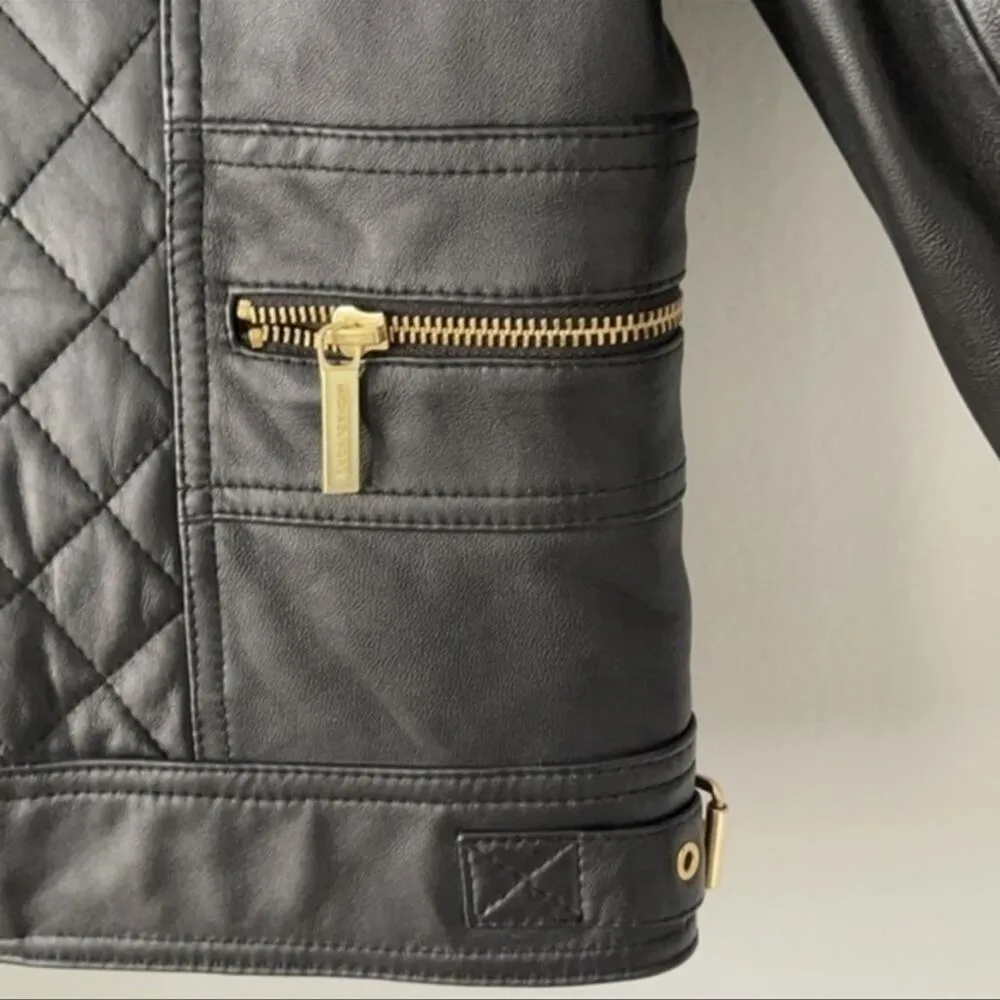 Michael Michael Kors Moto leather Jacket New with Tags Size Large Black Gold - Image 4
