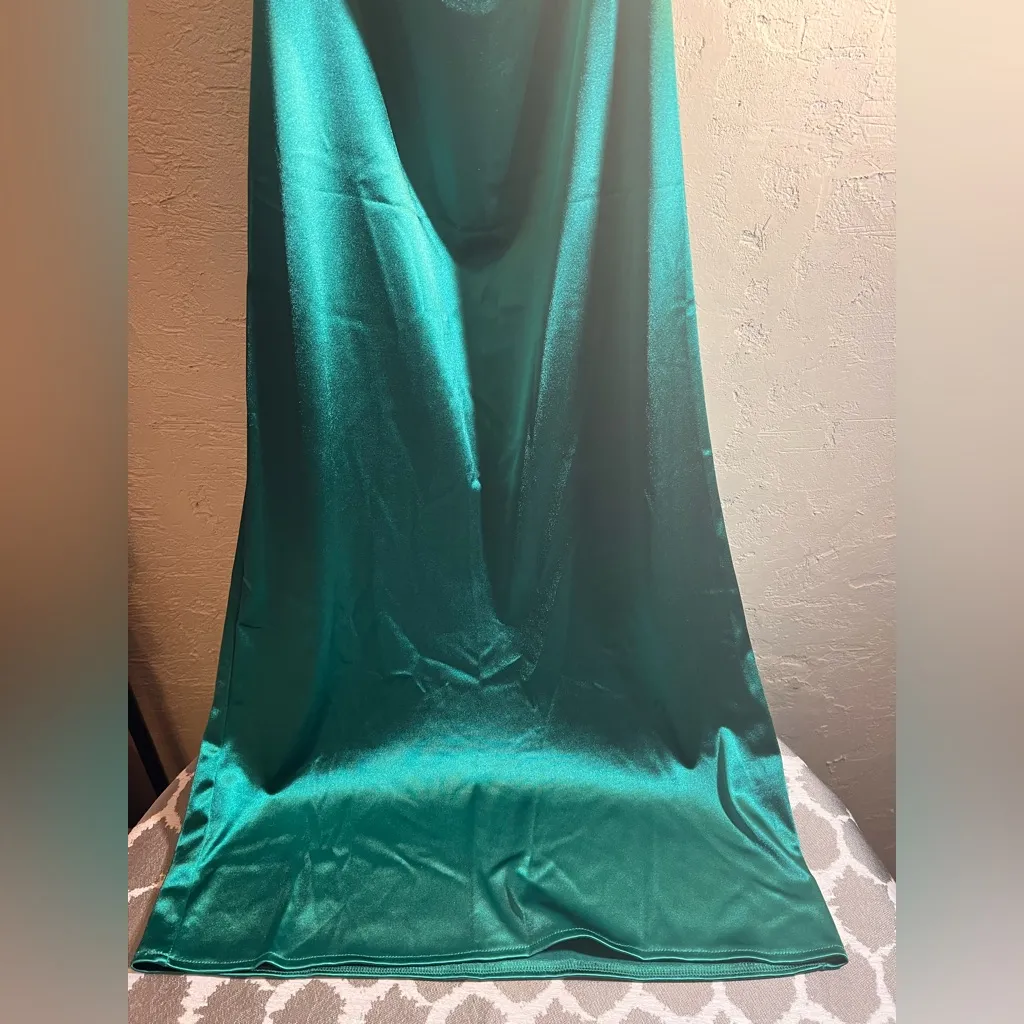 Emerald Green Teal Halter Dress evening prom wedding draped front back stretch M Size M - Image 4