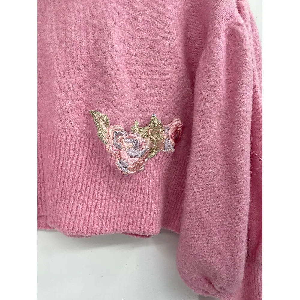 Baum Und Pferdgarten Pink Alpaca Wool Blend Coline Cropped Puff Sleeve Sweater Size XS - Image 85