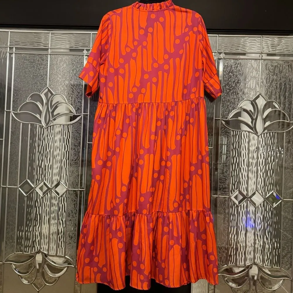 Collection by Cezele Orange & Purple Marmalade Dye Print Casual Long Midi Dress Size M - Image 12