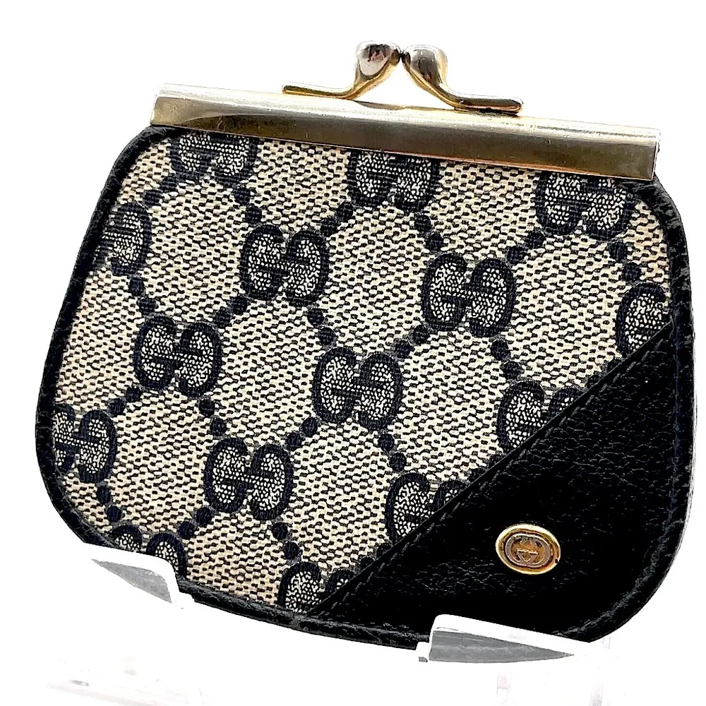 GUCCI GG Supreme KissLock Navy Blue Monogram Coin Purse Change Wallet - Image 8