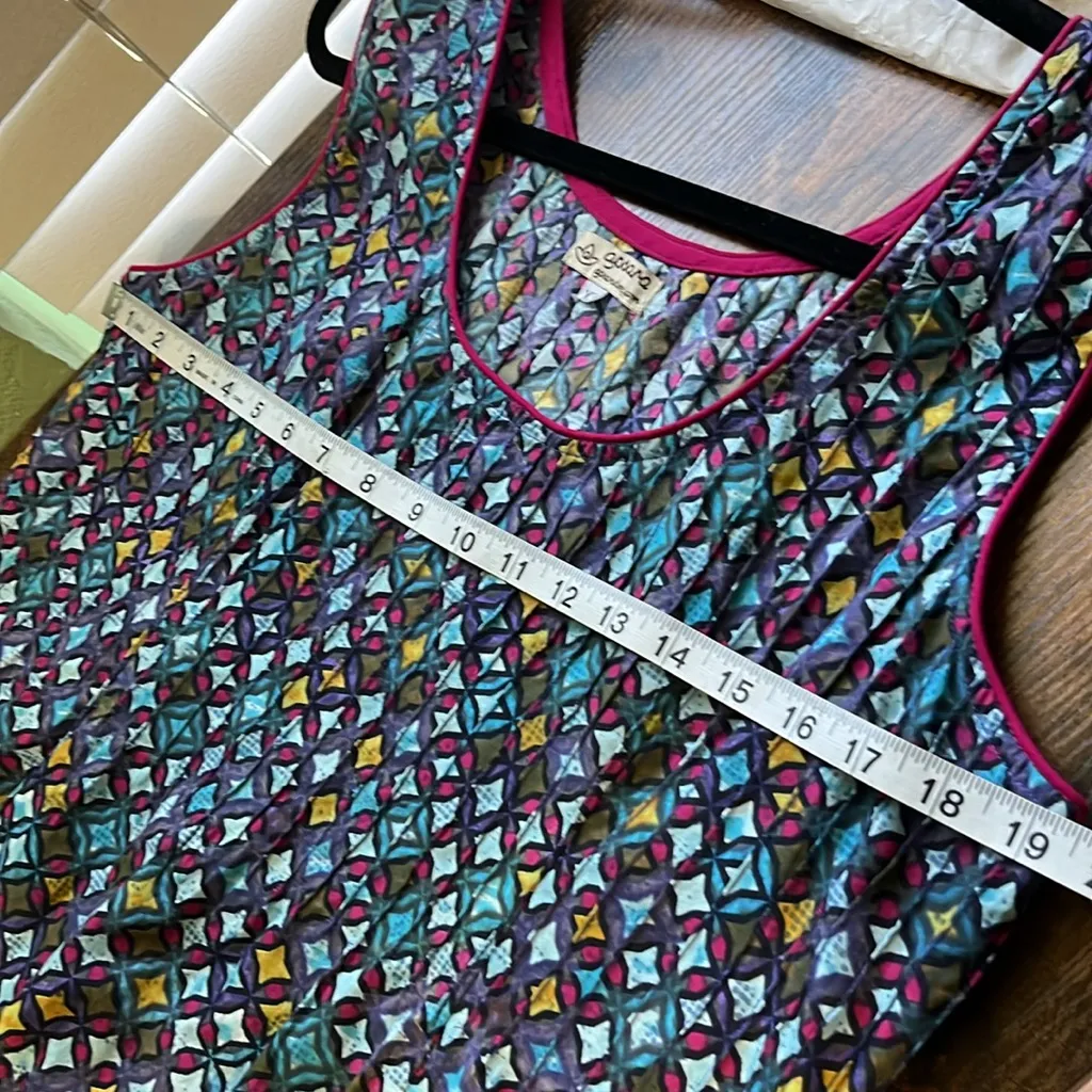 Vintage Watercolor Geometric Midi Dress Sleeveless mumu modest dress Size XL - Image 6