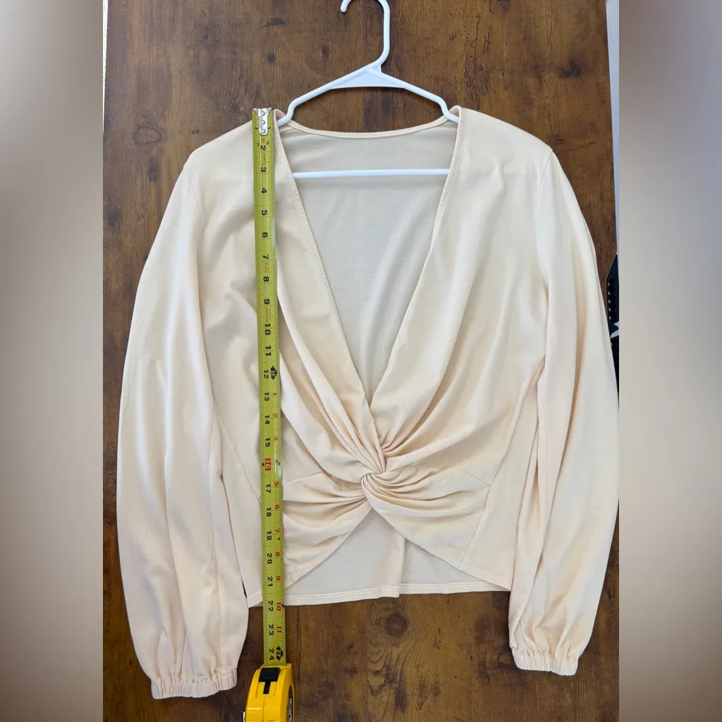 NWOT Ag Adriano Goldschmied Women S Yellow Cream Knit Twist Blouse Long Sleeves - Image 9