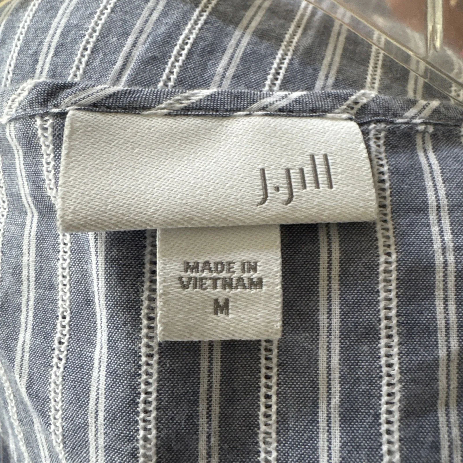 J. Jill Blouse Women’s M Blue Stripe Button Up Balloon Sleeve Top Tassel Cotton Size M - Image 2