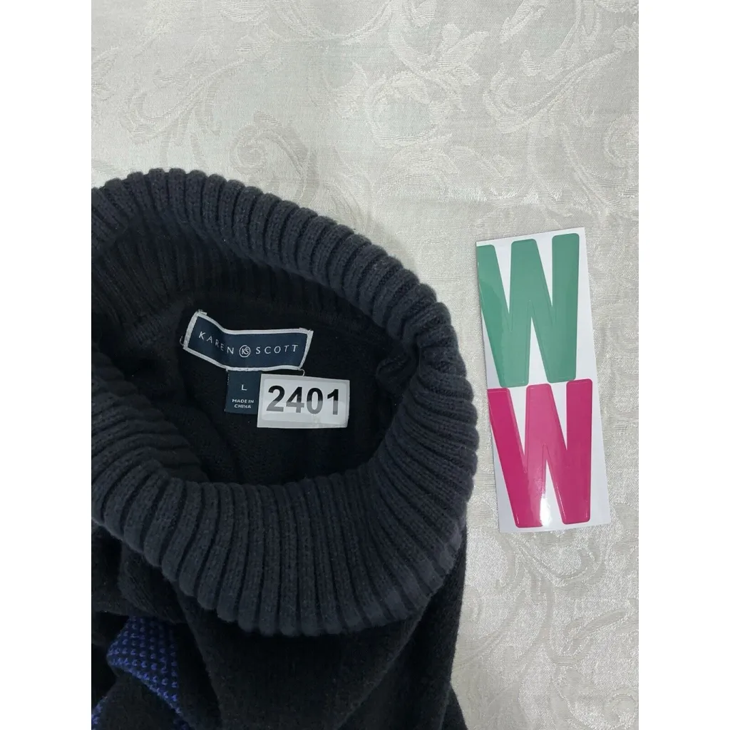 Womans Karen Scott Large Black Blue Turtle Neck Pullover Sweater - Image 3