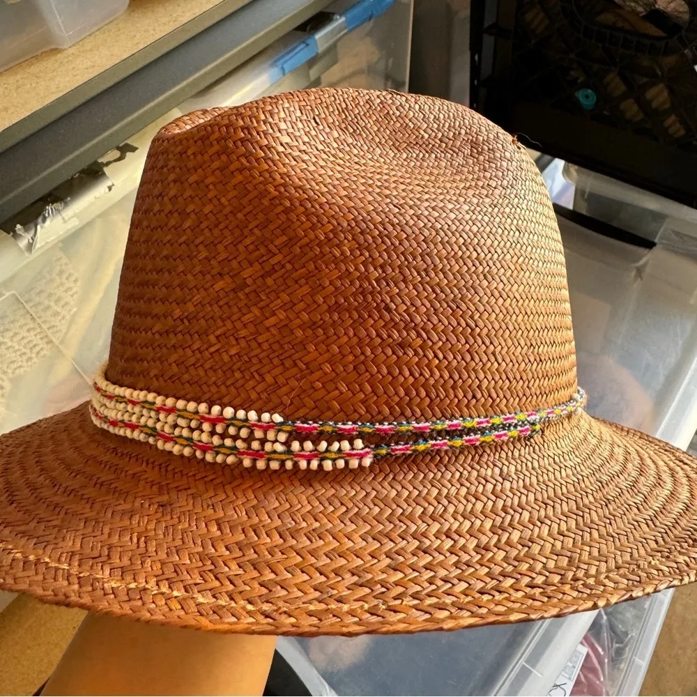 Beautiful Panama brown straw hat w beading details!!! - Image 7