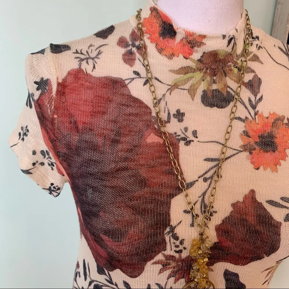 NWT Gaze Semi Sheer Mock Neck Floral Sweater XS - Image 2