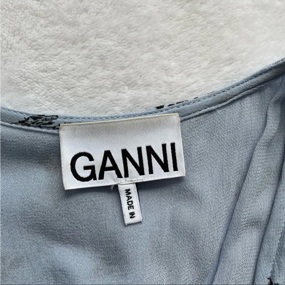 GANNI Georgette Blue Ruffle Wrap Dress - Image 12