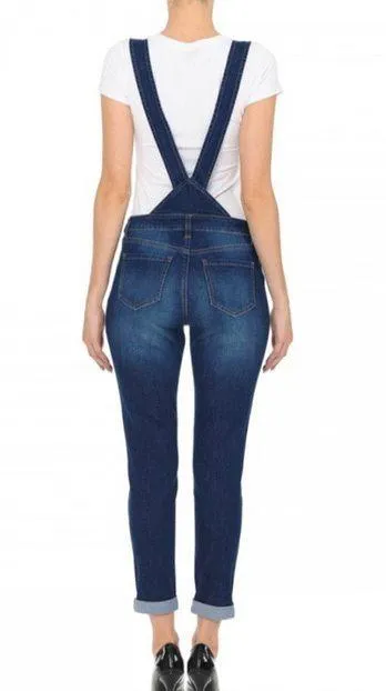 Denim overalls with exposed buttons on front Blue - Image 2