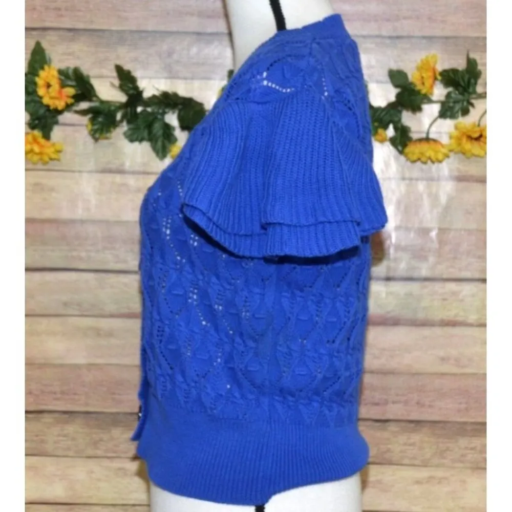 ANOTHER LOVE Pointelle MIRA Flutter Sleeve Cardigan Sweater Cobalt Blue Size L Size L - Image 7