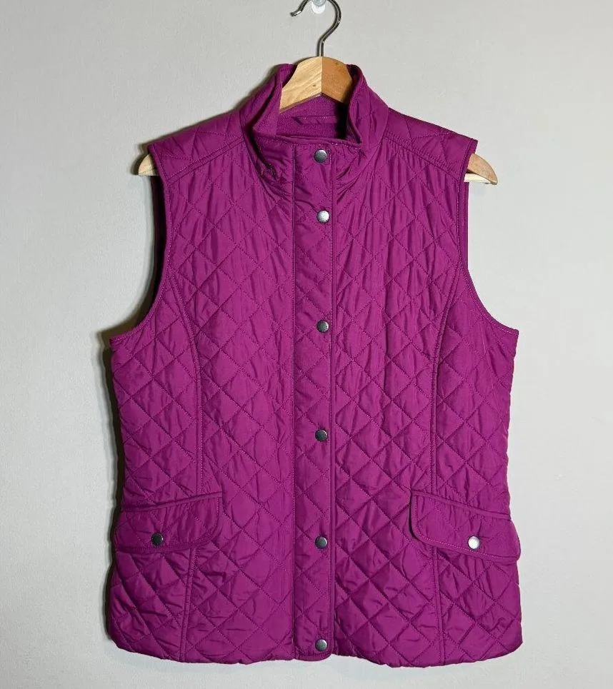 Talbots Diamond Quilted Riding Puffer Vest Women's Medium Purple Fleece Lined - Image 3