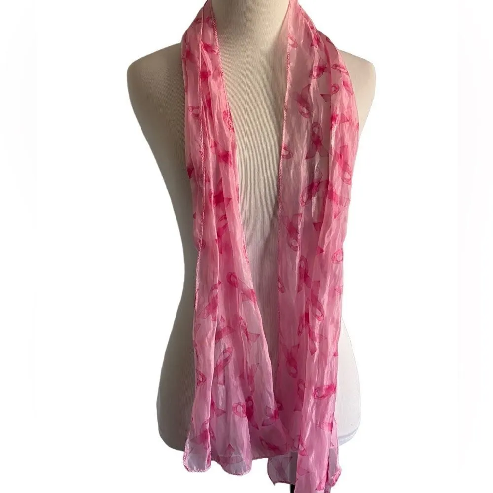Pink Ribbon Breast Cancer Awareness Scarf, Earrings & Pin Set NWT - Image 4
