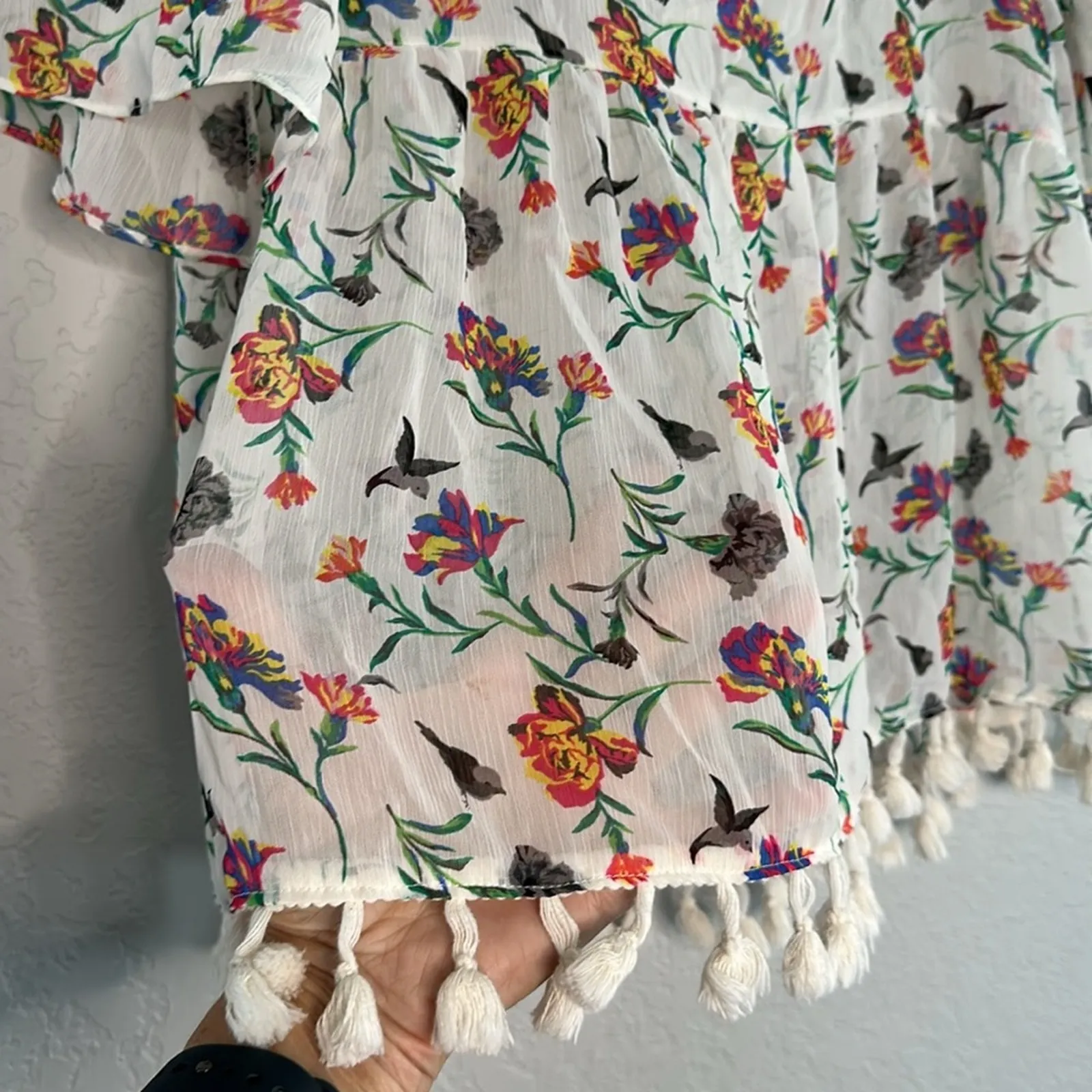 Altar’d State Sheer Babydoll Top Hummingbird Floral Coquette Bird Garden Fairy - Image 2