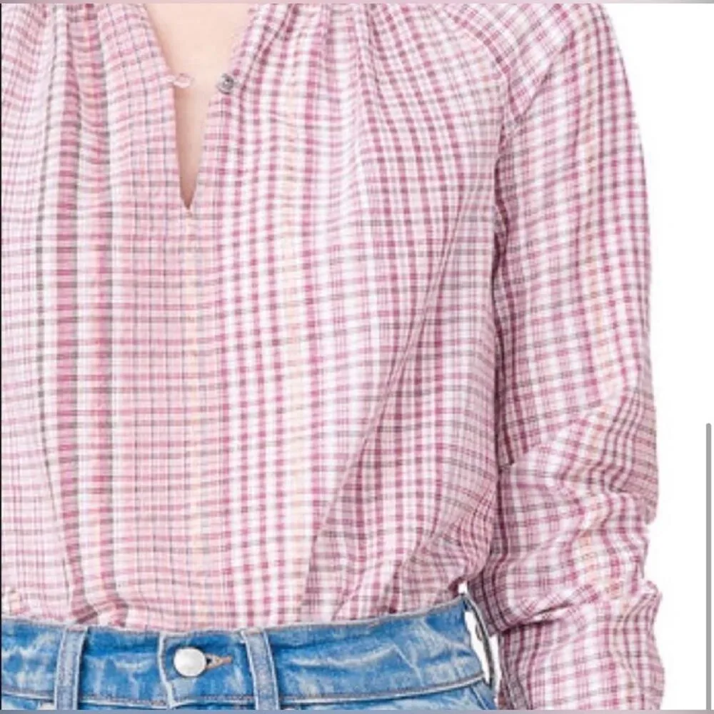 Rebecca Taylor La Vie Long Sleeve Lurex Plaid Top Pink Plaid Blouse Size Small - Image 4