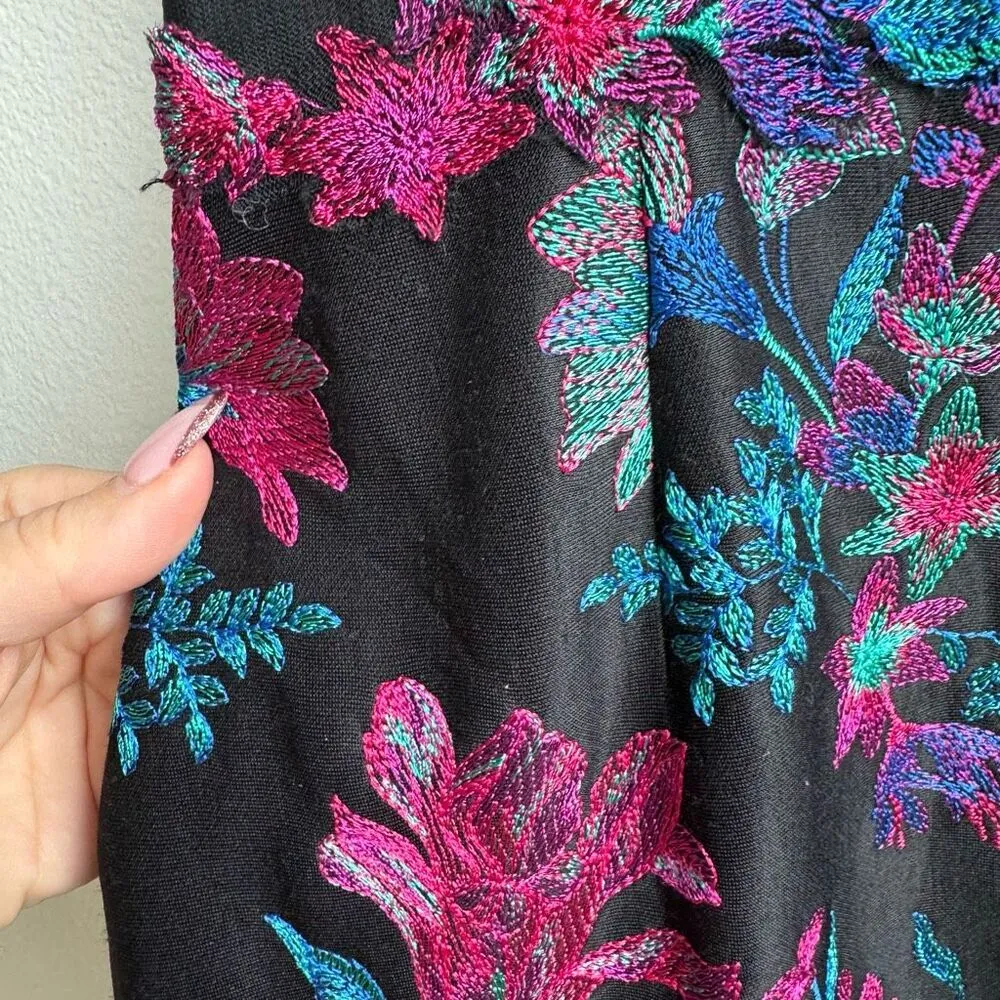 Marchesa Notte Embroidered Floral Appliqué Black Pink Party Guest Dress Size 2 - Image 9