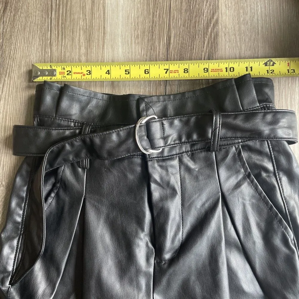 BLANKNYC‎ High Rise Belted Waist Black Faux Leather Pants Size 25 Punk Rocker - Image 11