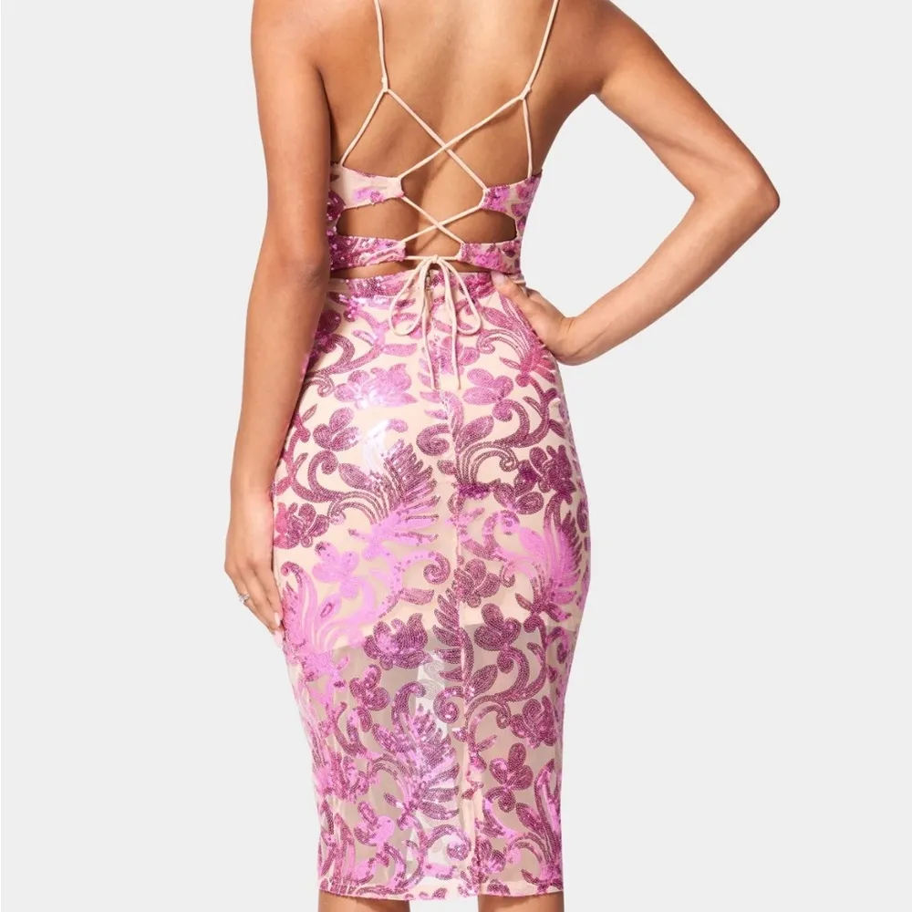 NWT Bebe Pink Sequin Dress with Spaghetti Straps - Image 7