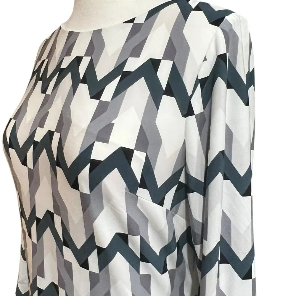 Eliza J Shift Dress Women 4 Gray Pink Trim Geometric 3/4 Sleeve Stretch Timeless - Image 2