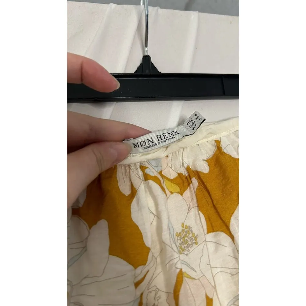 Mon Renn Magnolia Floral Tiered Midi Skirt Yellow Cream Size XS - Image 6