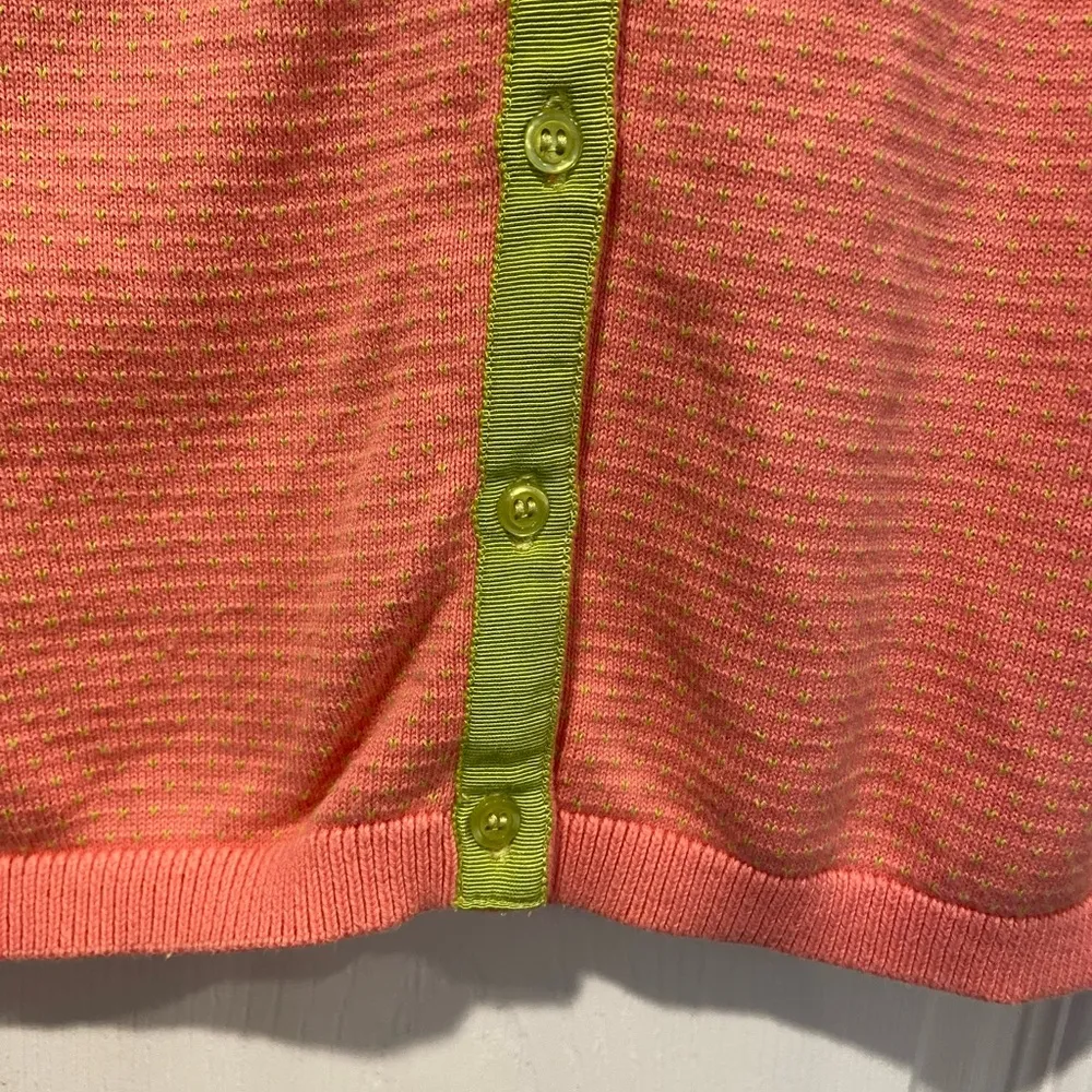 L.L. Bean Size M Coral Lime Green Stripe Lightweight Cotton Button Cardigan Pink Size M - Image 5
