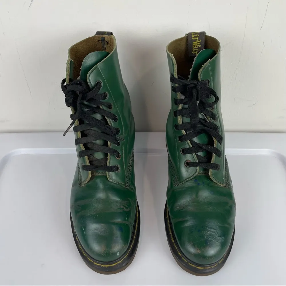 Vtg Doc Martens Made in England Forest Green Combat Boots Sz 5 UK Grunge - Image 9