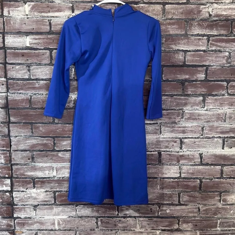 Y2K Blue Embellished Mini Dress – Womens Small – Rhinestone Mock Neck - Image 3
