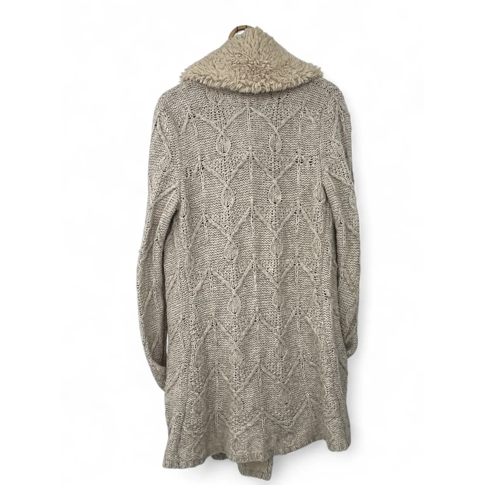 Anthropologie Sleeping on Snow S Cardigan Cable Knit Sweater Fur Collar  women - Image 4
