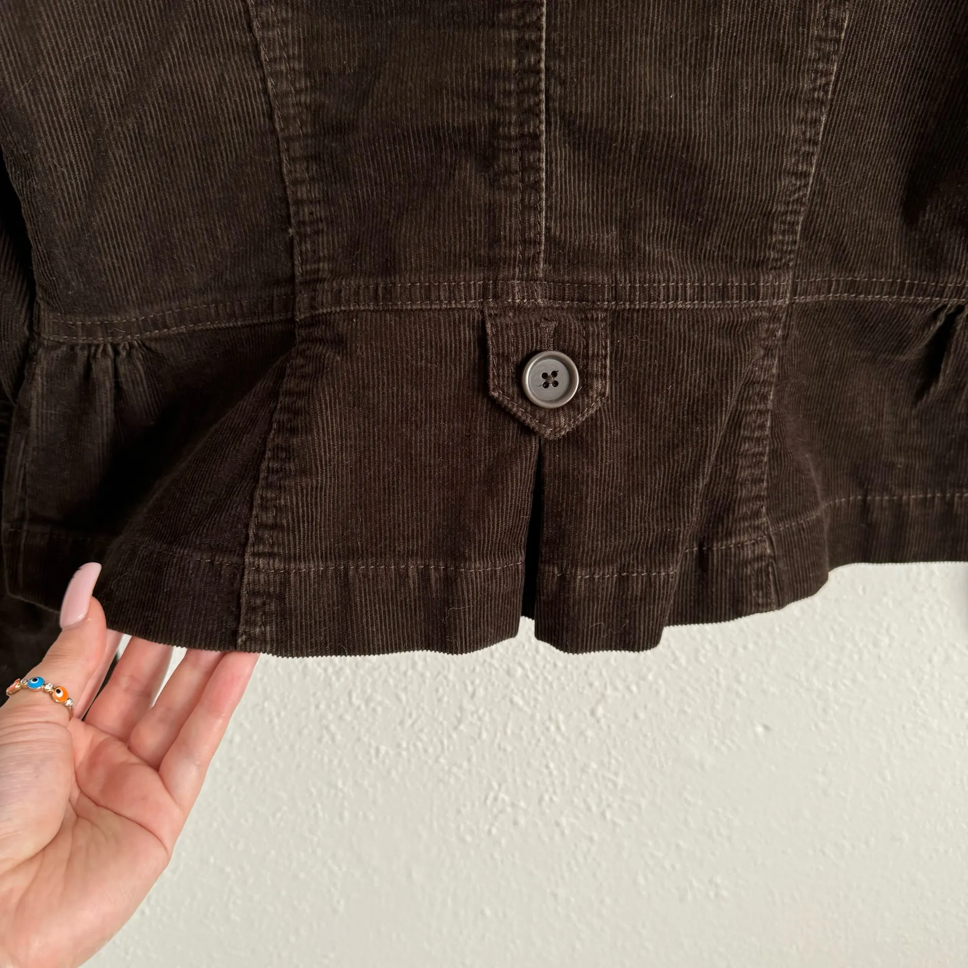 LOFT Vintage Y2K 2000’s Dark Brown Corduroy Ribbed Fall Petite Blazer Jacket - Image 9