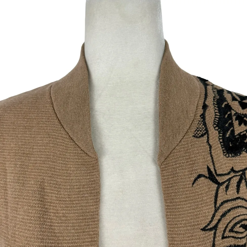 Chico's Floral Embroidered Sweater Long Duster Cardigan Jacket Tan Size Large - Image 7