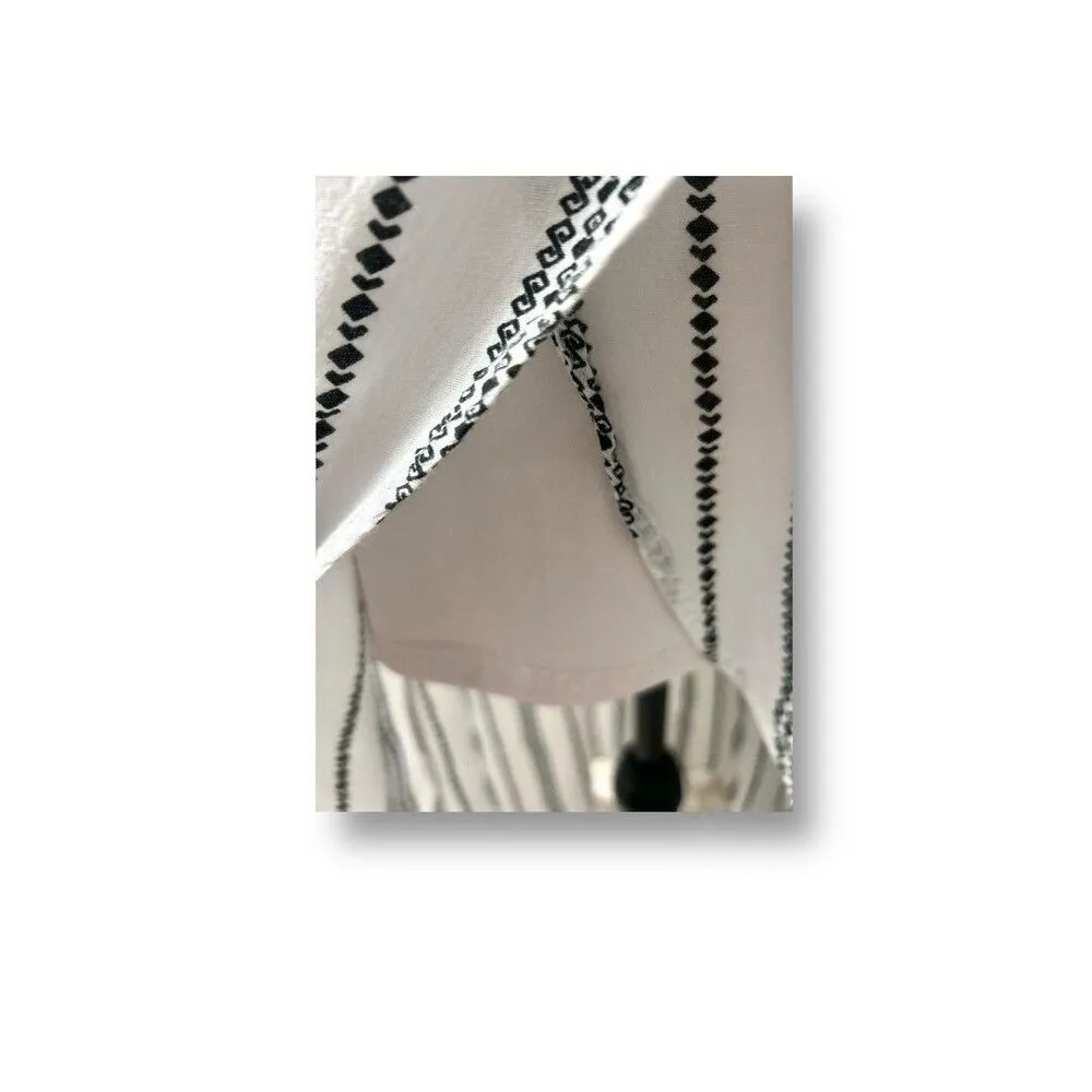 J Gee M Off Shoulder Striped Dress White Black Rayon Tie Sleeve Boho Midi Coasta Size M - Image 5