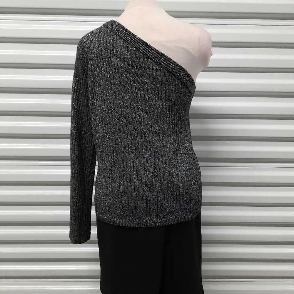 Eleven Six Nova Sweater Womens Medium Silver Alpaca Wool One Shoulder Top - Image 4