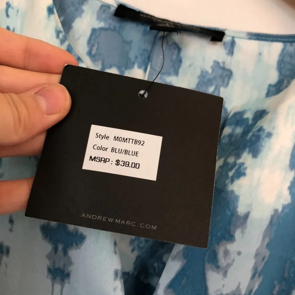 NEW MARC NEW YORK Blue White Tie Dye V-Neck Blouse Top Short Elbow Sleeve Small - Image 6