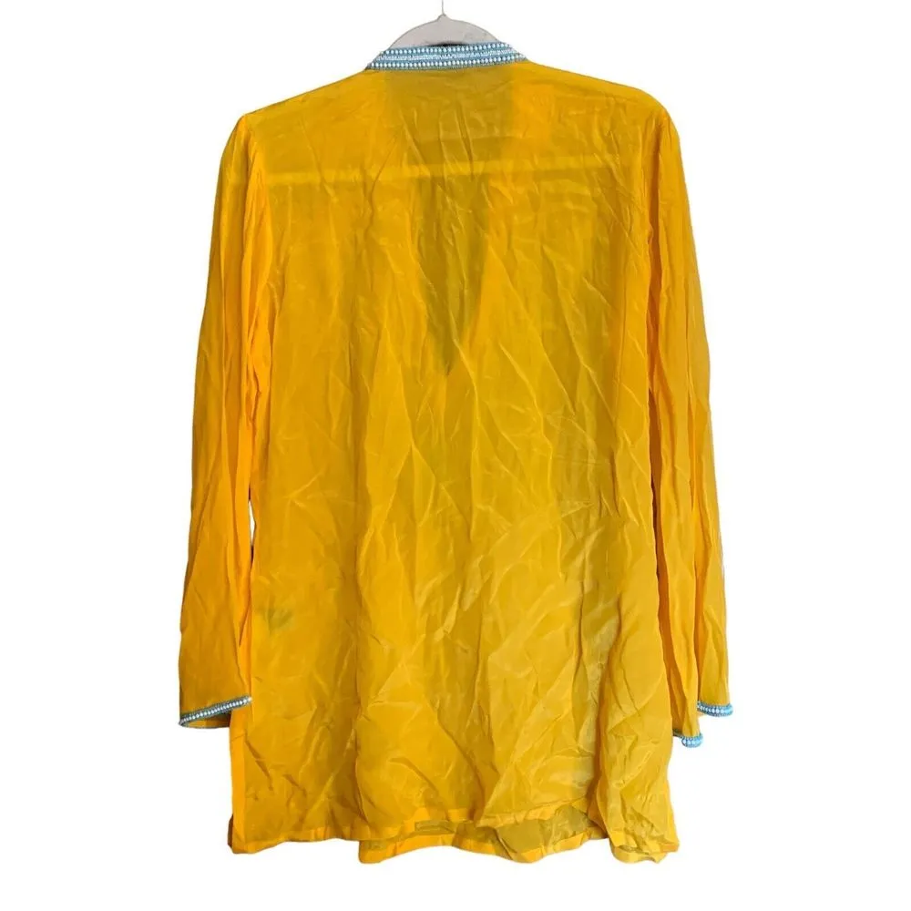 Boston Proper Size Small Yellow Beaded Embellished Kurti Tunic Top Summer Blouse - Image 5