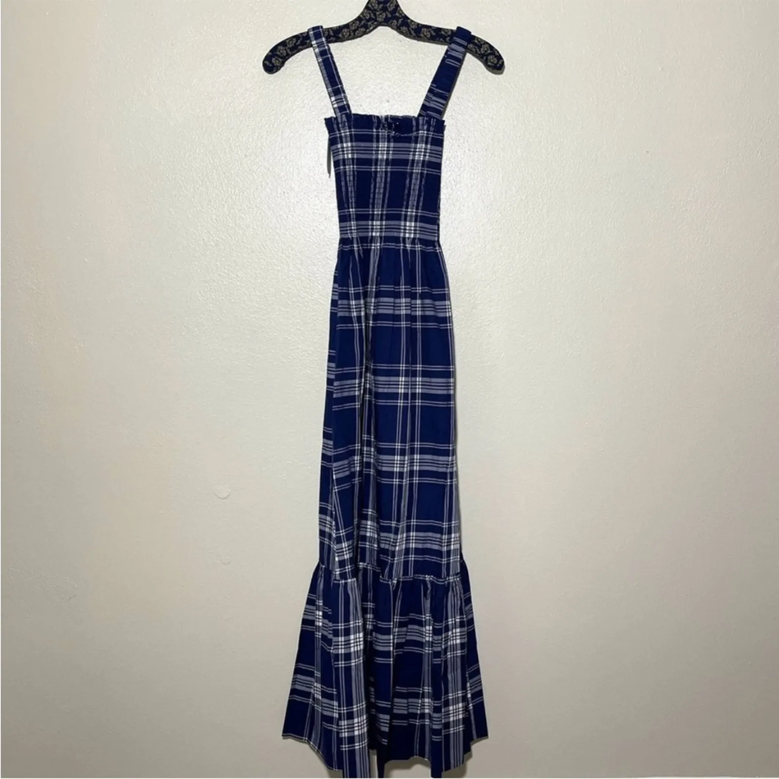 Hill House Home The Anjuli Nap Maxi Dress in Navy Blue Spring Plaid NEW XXS - Image 2